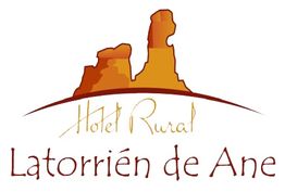 Logo del Hotel Rural Latorrién de Ane con ilustración de dos montañas y texto en marrón.