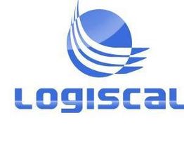 Logotipo azul com a palavra "Logiscal" e um ícone circular com curvas.