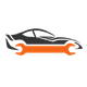 Silhouette of a car with an orange wrench underneath.