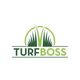 Logo with "Turf Boss" text, featuring stylized green grass blades in a circular design.