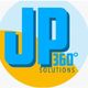 "Logo with blue 'JP 360° Solutions' on a yellow and light blue background."