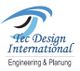 Logo von Tec Design International mit Schriftzug "Engineering & Planung" und blauem grafischen Element.