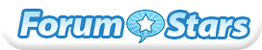 Logo mit dem Text "Forum Stars" in blauer Schrift mit einem Stern in der Mitte des Buchstabens "o".