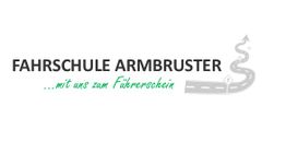 Logo der Fahrschule Armbruster mit einem geschwungenen Straßenmotiv und dem Slogan zum Führerschein.