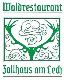 Grünes Hirschgeweih-Logo mit Schrift "Waldrestaurant Zollhaus am Lech" auf weißem Hintergrund.