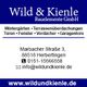 Wild & Kienle Logo mit Kontaktdaten und Webadresse, Bautätigkeiten aufgelistet.