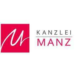 Logo mit rotem Quadrat und weißem "M", daneben Text "KANZLEI MANZ".