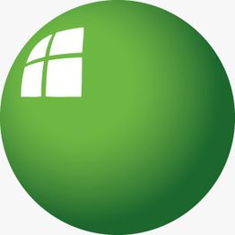 Grüner Ball mit weißem, rechteckigem Fensterreflex auf der linken oberen Seite.