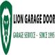 Logo of Lion Garage Door with a lion emblem and the text "Garage Service - Since 1995."