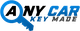Blue key shaped like a magnifying glass, with text "Car Key Made" to the right.