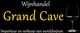 Witte tekst "Grand Cave" op zwarte achtergrond met wijnglas, importeur wereldwijnen.