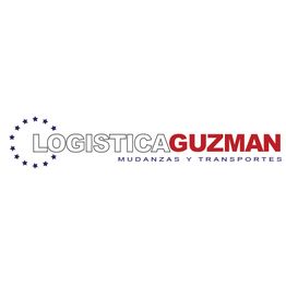 Logo de Logística Guzmán, con texto "Mudanzas y Transportes" y estrellas azules.