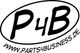 Logo mit Text "P4B" und Webseite "www.parts4business.de" in schwarzem Oval.