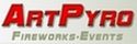 Logo mit rotem Schriftzug "ArtPyro" und darunter "Fireworks Events" auf weißem Hintergrund.