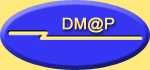 Blaues ovales Logo mit gelbem Muster und Schriftzug "DM@P" auf gelbem Hintergrund.