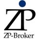 ZP-Broker Logo mit großem Buchstaben "ZP" und einem blauen Punkt darüber.