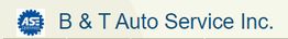 Logo of B & T Auto Service Inc. with ASE Certified emblem on a light background.