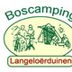 Afbeelding van logo met "Boscamping Langeloërduinen", campingactiviteiten in groene en rode tekst.