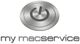 Logo mit einem silbernen Power-Symbol und Text: "my macservice".