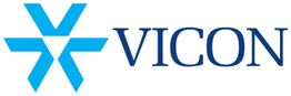 Logo mit blauem Symbol links und dem Wort "VICON" in Blau auf der rechten Seite.