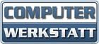Textlogo: "Computer Werkstatt" in Blau und Weiß.