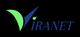 Logo Viranet avec un V stylisé en vert et bleu sur fond noir.