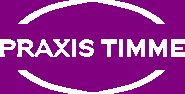 Lila Logo mit der Aufschrift "Praxis Timme", umrahmt von zwei weißen Ellipsen.