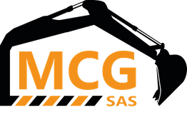 Logo avec "MCG SAS" et silhouette de pelleteuse.