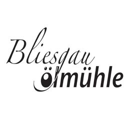 Text: "Bliesgau Ölmühle" in eleganten Buchstaben auf weißem Hintergrund.