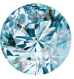 Blauer, funkelnder Diamant, rund geschliffen mit zahlreichen Facetten.