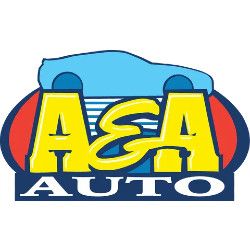 Logo of A&A Auto with a blue car silhouette and yellow letters on a red oval background.