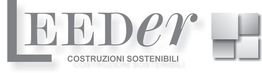 Logo di LEEDer con testo "Costruzioni Sostenibili" e quadrati grigi a destra.