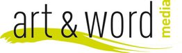 Logo mit der Aufschrift „art & word media“ über einem gelben Pinselstrich.