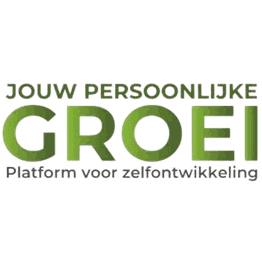 Tekstlogo: "Jouw Persoonlijke Groei, Platform voor zelfontwikkeling" in groene letters.