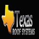 Texas Roof Systems logo with a yellow Texas map silhouette on a black background.