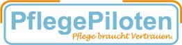 Logo mit Text "PflegePiloten. Pflege braucht Vertrauen." in blau und orange.