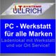 Schild mit Text: "PC-Werkstatt für alle Marken, Ladenlokal mit Werkstatt und vor Ort Service!"