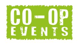 Text "CO-OP EVENTS" auf grünem Hintergrund.