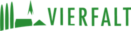 Grünes Logo mit Bäumen, Zelt und dem Wort "VIERFALT".
