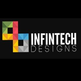 Colorful geometric logo with the text "Infintech Designs" on a black background.