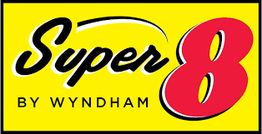 Super 8 by Wyndham logo with yellow background and bold red "8".