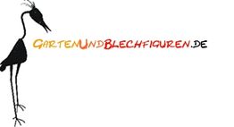 Silhouette eines Vogels mit Schriftzug "Gartenundblechfiguren.de" in verschiedenen Farben.