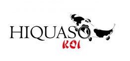Logo mit schwarzem Koi und Schriftzug „HIQUASO KOI“ in Schwarz und Rot.