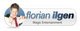 Mann mit Krawatte neben Schriftzug "florian ilgen" und "Magic Entertainment" auf weißem Hintergrund.