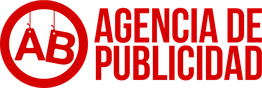 Logotipo de "Agencia de Publicidad" con letras rojas y símbolo AB en un círculo.