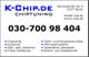 K-Chip.de Visitenkarte mit Kontaktinfo und Leistungen wie Chiptuning und Benzintechnik.