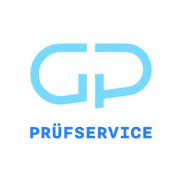Logo mit blauen Buchstaben "GP" über dem Wort "Prüfservice" in blauem Text.