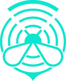 Logo stylisé d'une abeille turquoise avec des cercles concentriques en arrière-plan.