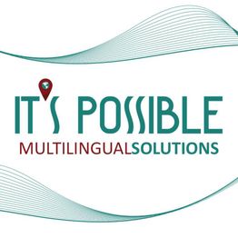 Texto: "It's Possible Multilingual Solutions" con líneas curvadas decorativas.