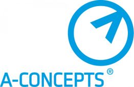 Blaues Logo mit Pfeil in Kreis und Text "A-CONCEPTS".